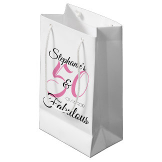 Petit Sac Cadeau 50 et Fabulous Pink Personnalisé fête d'anniversai