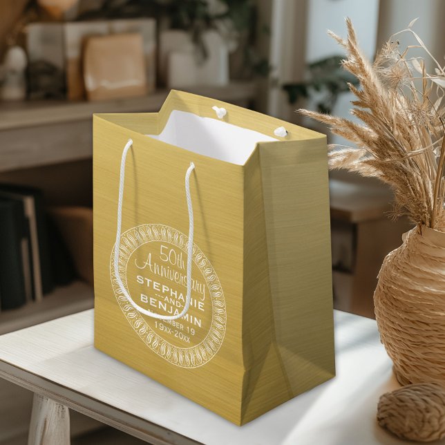 Petit Sac Cadeau 50e anniversaire du Mariage Or personnalisé (Custom Gift Bag)