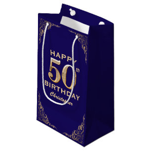 Petit Sac Cadeau 50e anniversaire Parties scintillant marine bleu e