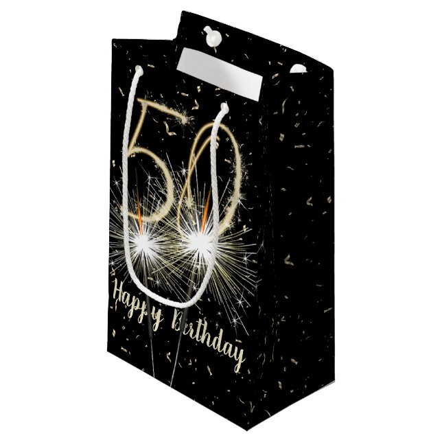 Petit Sac Cadeau 50e anniversaire Sparkler sur noir (Devant Angle)