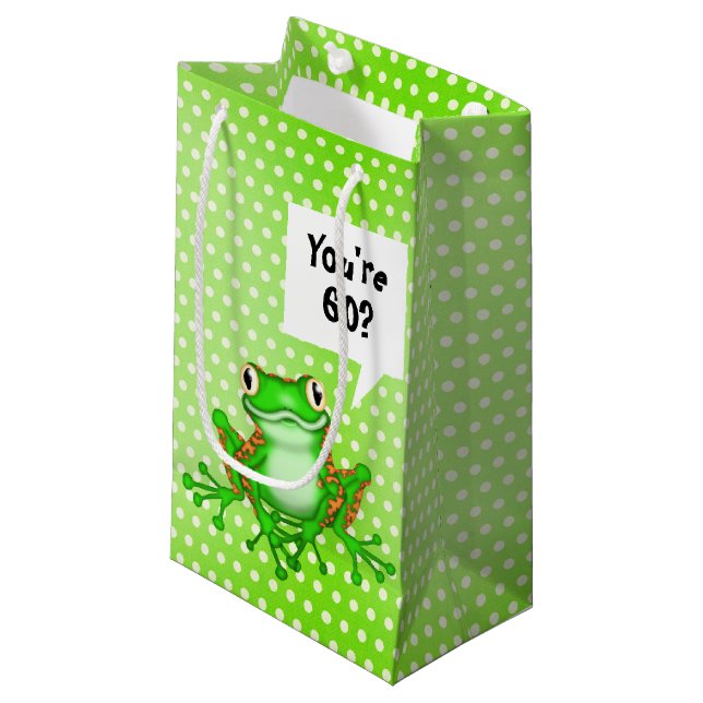 Petit Sac Cadeau 60e Anniversaire Grenouille sur Pois (Devant Angle)