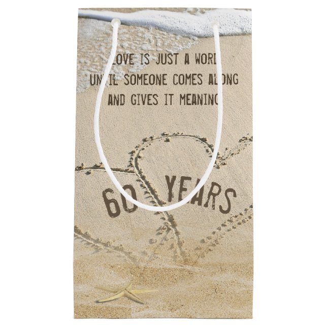 Petit Sac Cadeau 60e Anniversaire Plage Coeurs et Starfish (Devant)