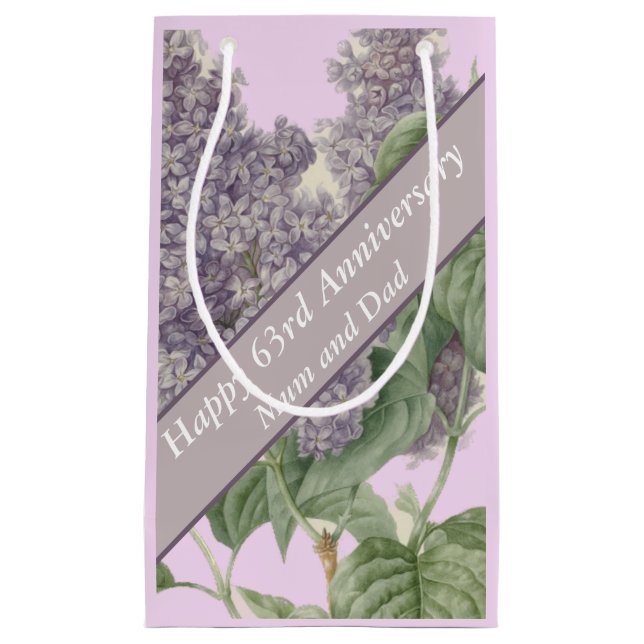 Petit Sac Cadeau 63e anniversaire Lilac modifiable (Devant)