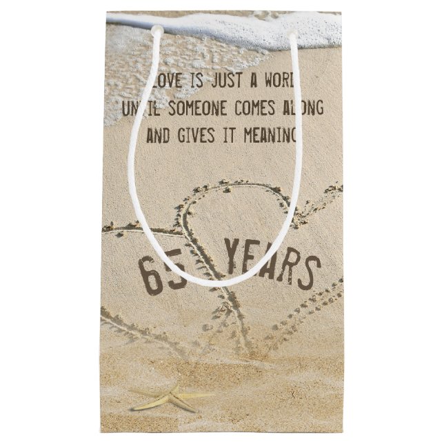 Petit Sac Cadeau 65e anniversaire Plage Coeurs et Starfish (Devant)