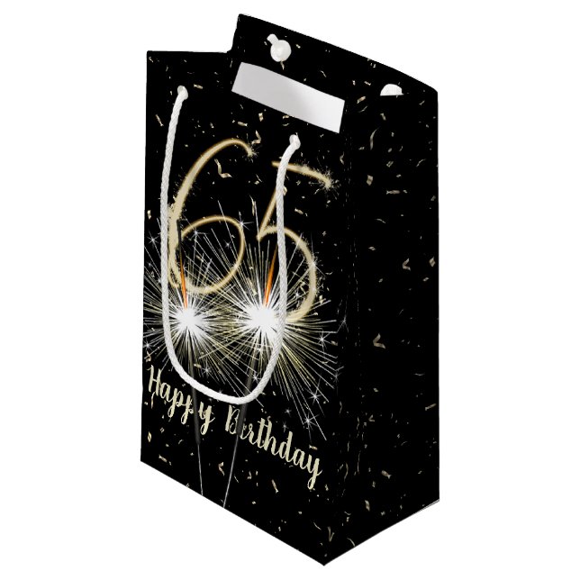Petit Sac Cadeau 65e anniversaire Sparkler sur noir (Devant Angle)