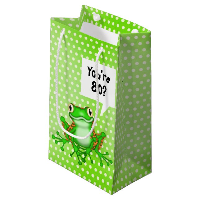 Petit Sac Cadeau 80e anniversaire Grenouille sur Pois (Devant Angle)