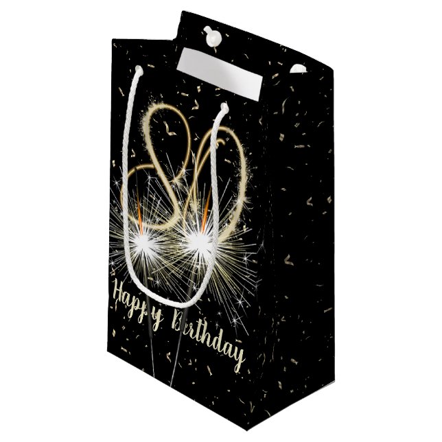 Petit Sac Cadeau 80e anniversaire Sparkler on Black (Devant Angle)