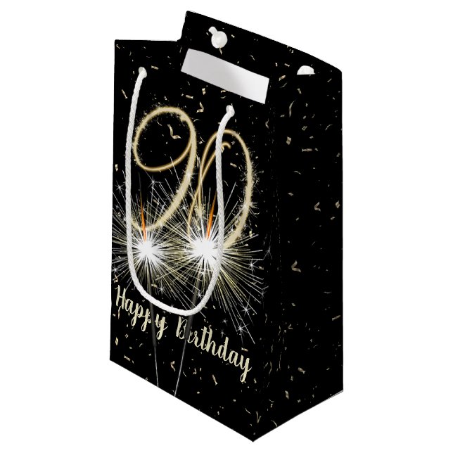 Petit Sac Cadeau 90e anniversaire Sparkler on Black (Devant Angle)