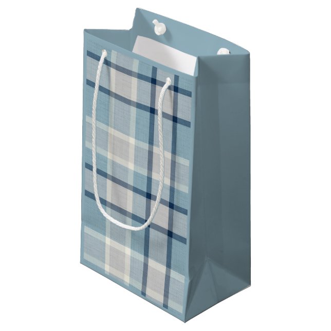 Petit Sac Cadeau À damiers texturé gris clair (Devant Angle)