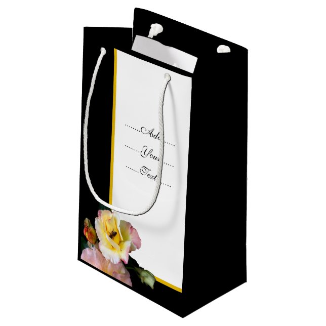 Petit Sac Cadeau Abeille sur roses rose jaune Fleurs (Dos Angle)