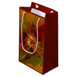 Petit Sac Cadeau Abstrait Rouge Orange Brown Vert Fractal Art Flowe