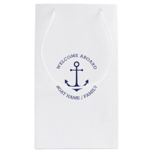 Petit Sac Cadeau Accueil personnalisé à bord ancre nautique bleu 