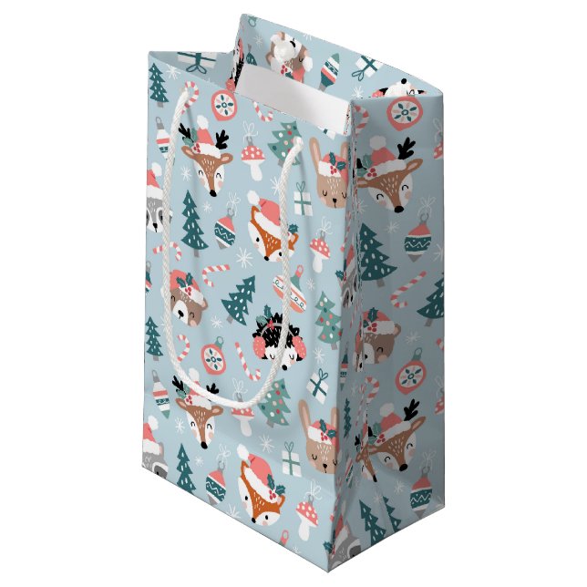 Petit Sac Cadeau Adorable Bois Noël Animal Visages Motif (Devant Angle)