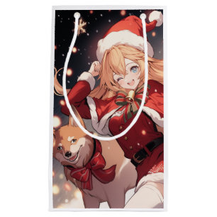 Petit Sac Cadeau Adorable Père Noël Anime Girl and Christmas Shiba