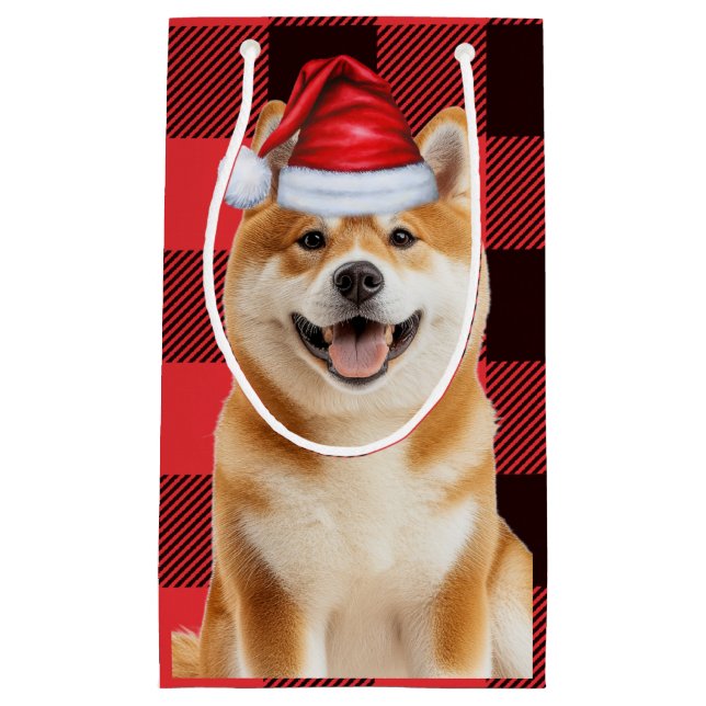 Petit Sac Cadeau Akita Dog Holiday Red Buffalo Plaid Christmas (Devant)