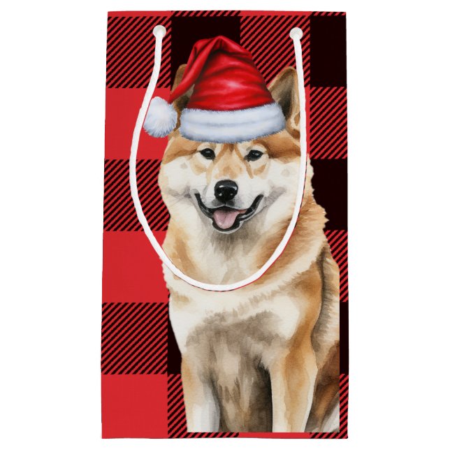 Petit Sac Cadeau Akita Dog Holiday Red Buffalo Plaid Noël (Devant)