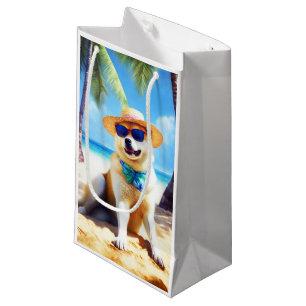 Petit Sac Cadeau Akita sur la plage, cadeau d'été pour les amoureux