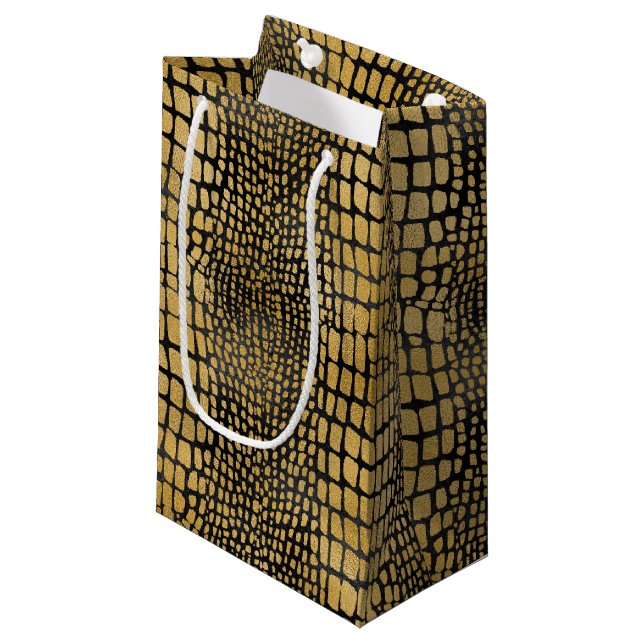 PETIT SAC CADEAU ALLIGATOR NOIR & OR MOTIFS (Devant Angle)