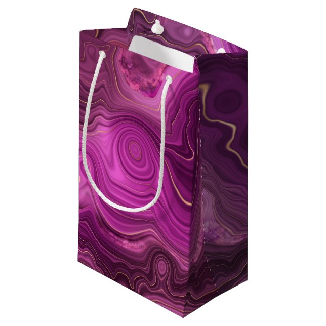 Petit Sac Cadeau Améthyste violette et agate abstraite dorée (Devant Angle)