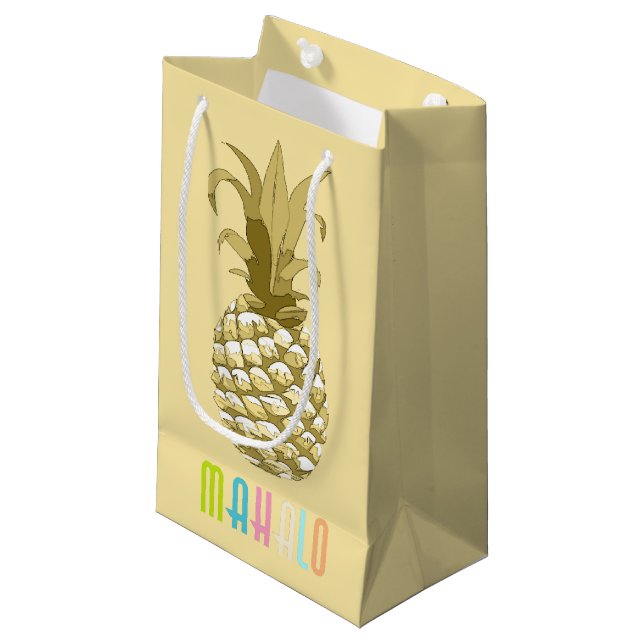 Petit Sac Cadeau Ananas Gold Mahalo ID239 (Devant Angle)