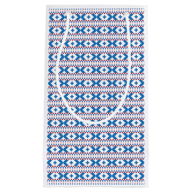 Petit Sac Cadeau Anciens signes lettons bleu, rouge, blanc art popu (Devant)