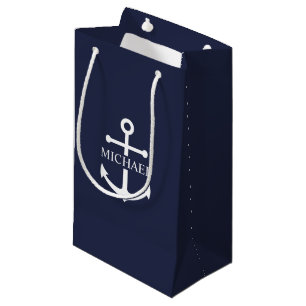 Petit Sac Cadeau Ancre bleue marine Nom personnalisé