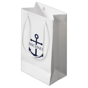 Petit Sac Cadeau Ancre bleue marine Nom personnalisé