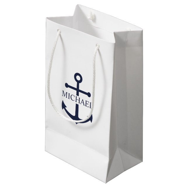 Petit Sac Cadeau Ancre bleue marine Nom personnalisé (Devant Angle)