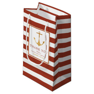 Petit Sac Cadeau Ancre or nautique, brique rouge et Mariage or