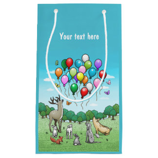 Petit Sac Cadeau Animaux avec des ballons d'anniversaire colorés