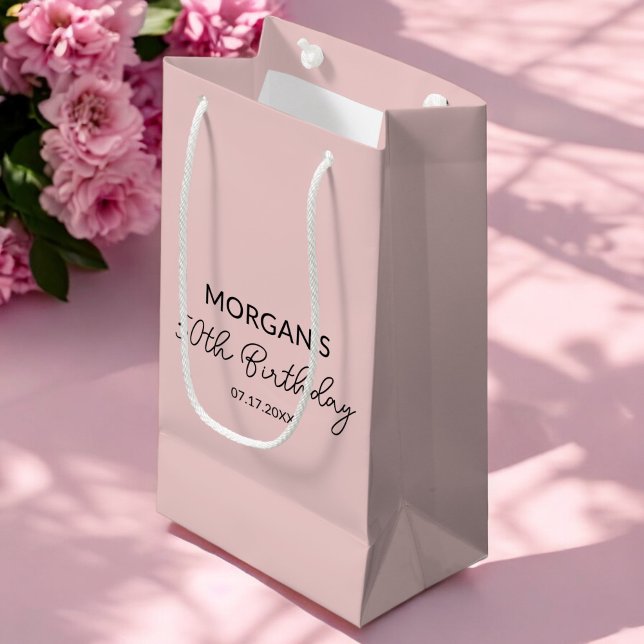 Petit Sac Cadeau Anniversaire Blush Pink Monogramme Nom (Créateur téléchargé)