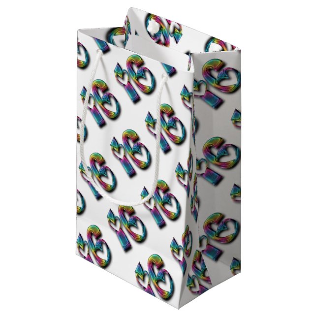 Petit Sac Cadeau Anniversaire du bonbon 16 au numéro seize (Devant Angle)