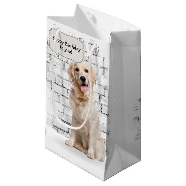 Petit Sac Cadeau Anniversaire Golden Retriever (Devant Angle)