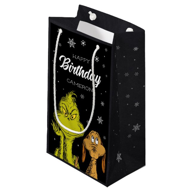 Petit Sac Cadeau Anniversaire Grinch Tableau Noir (Devant Angle)
