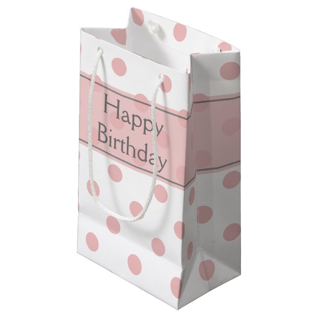 Petit Sac Cadeau Anniversaire Pois rose (Devant Angle)