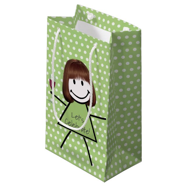Petit Sac Cadeau Anniversaire Stick Girl sur Pois (Devant Angle)