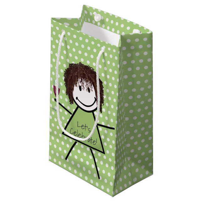 Petit Sac Cadeau Anniversaire Stick Girl sur Pois (Devant Angle)