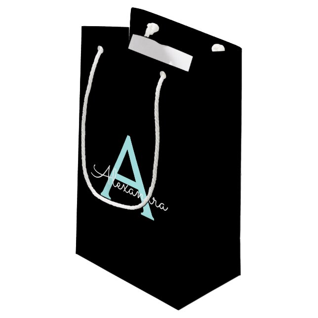 Petit Sac Cadeau Aqua Teal Blue Script Girly Monogram (Dos Angle)