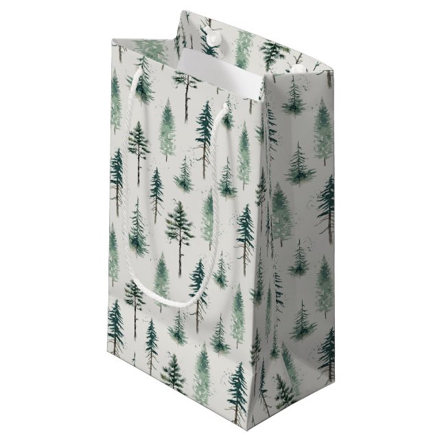 Petit Sac Cadeau Aquarelle Arbres de Noël Motif de vacances (Devant Angle)