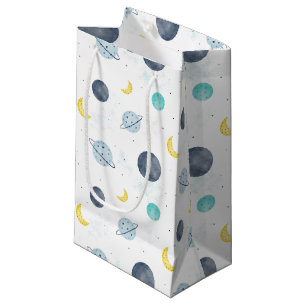 Petit Sac Cadeau Aquarelle Blue Space Planet Motif