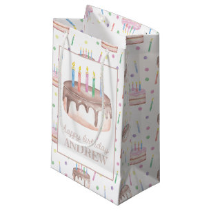 Petit Sac Cadeau Aquarelle Chocolat gâteau d'anniversaire Personnal