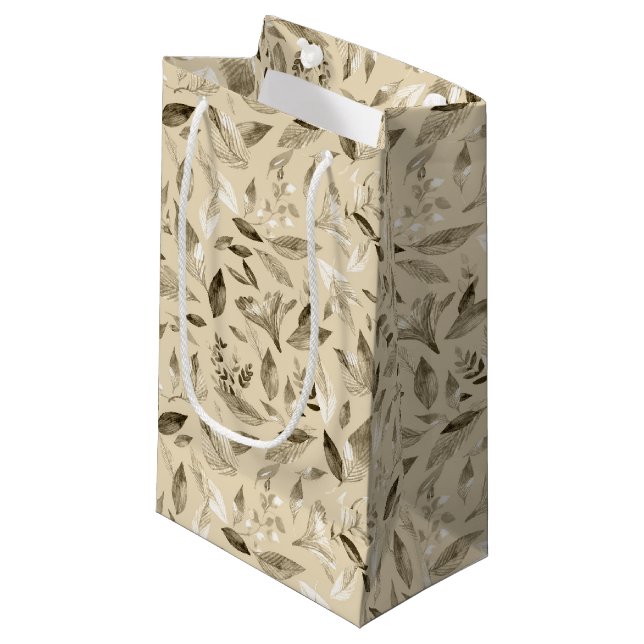 Petit Sac Cadeau Aquarelle chute feuilles 4 (Devant Angle)