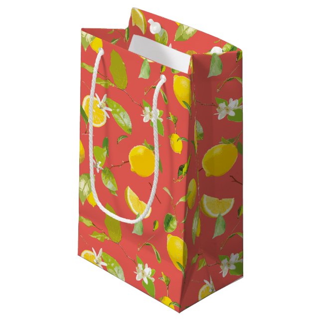 Petit Sac Cadeau Aquarelle Citron et Feuilles 12 (Devant Angle)