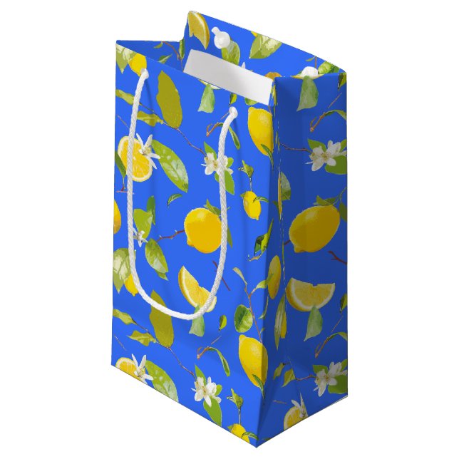 Petit Sac Cadeau Aquarelle Citron et Feuilles 13 (Devant Angle)