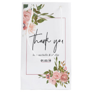 Petit Sac Cadeau Aquarelle floral Blush et Rose Mariage or