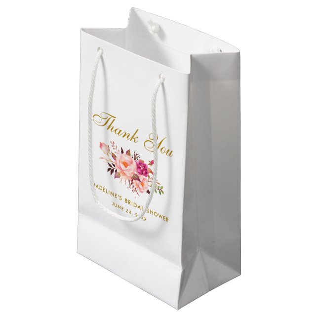 Petit Sac Cadeau Aquarelle Floral Rose Blush Gold Fête des mariées (Devant Angle)