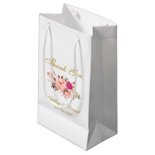 Petit Sac Cadeau Aquarelle Floral Rose Blush Gold Mariage Merci