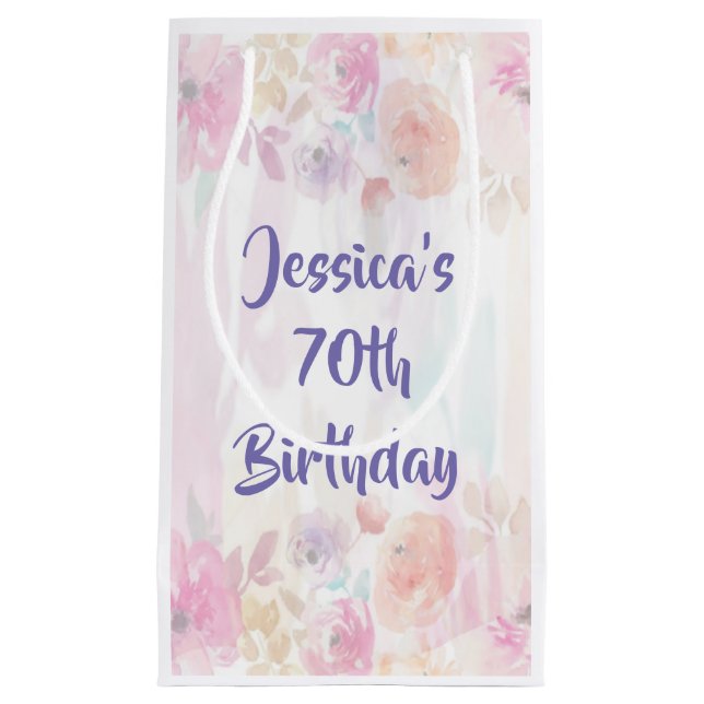 Petit Sac Cadeau Aquarelle florale 70e anniversaire (Devant)