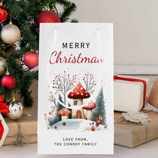 Petit Sac Cadeau Aquarelle Joyeux Noël Bois d'hiver (Créateur téléchargé)