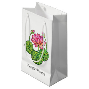 Petit Sac Cadeau Aquarelle Lotus rose avec les bourgeons et le